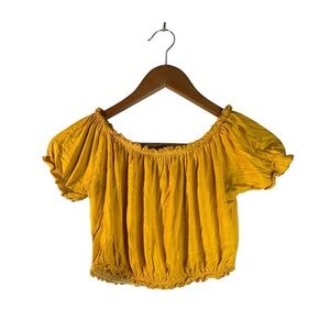 Coquette Milkmaid Golden Yellow Ruffled Ruched Comfy Stretch Pullover Crop Top